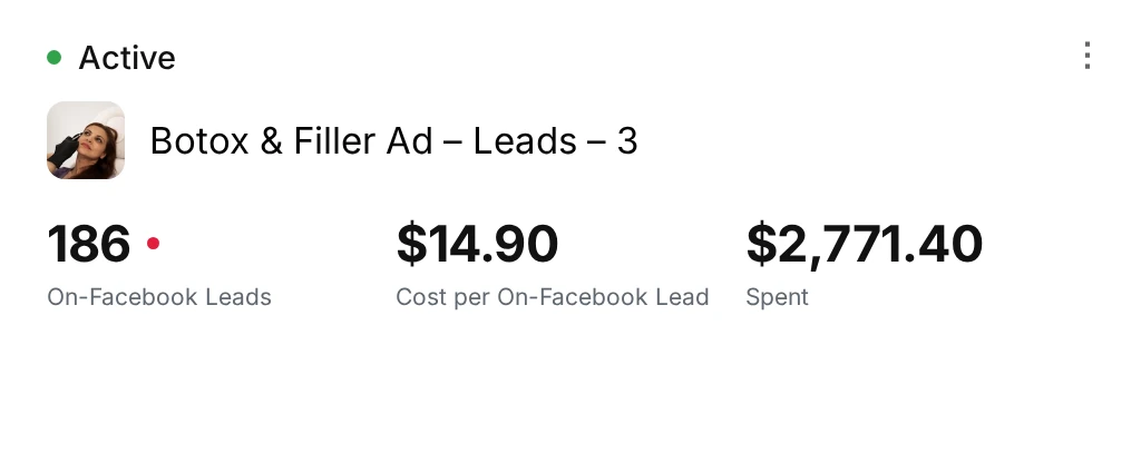 Glow Aesthetics Med Spa — campaign results from Meta Ads Manager